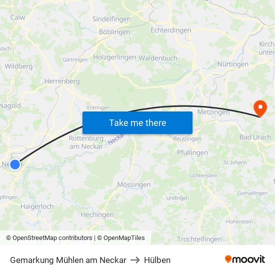 Gemarkung Mühlen am Neckar to Hülben map