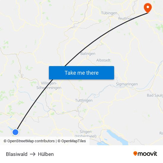 Blasiwald to Hülben map