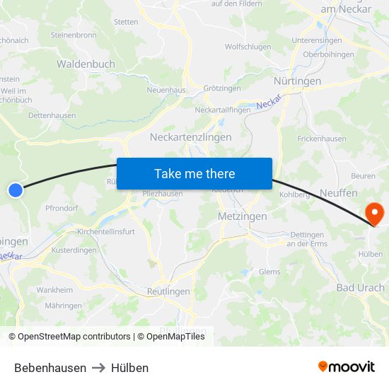 Bebenhausen to Hülben map