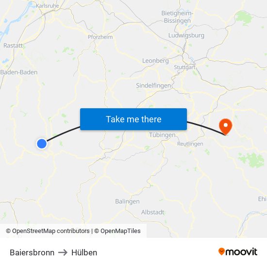 Baiersbronn to Hülben map