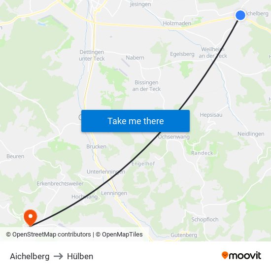 Aichelberg to Hülben map