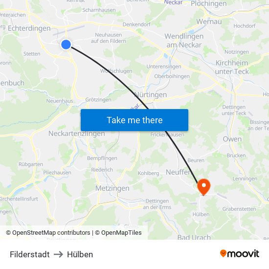 Filderstadt to Hülben map