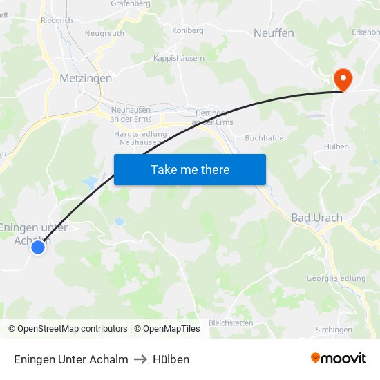 Eningen Unter Achalm to Hülben map