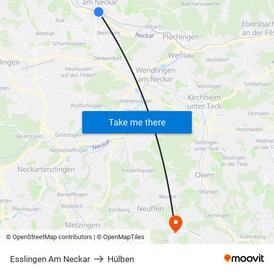 Esslingen Am Neckar to Hülben map