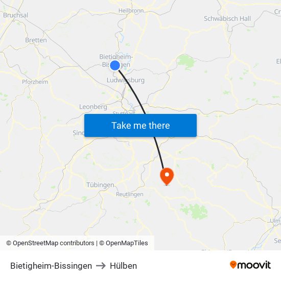 Bietigheim-Bissingen to Hülben map
