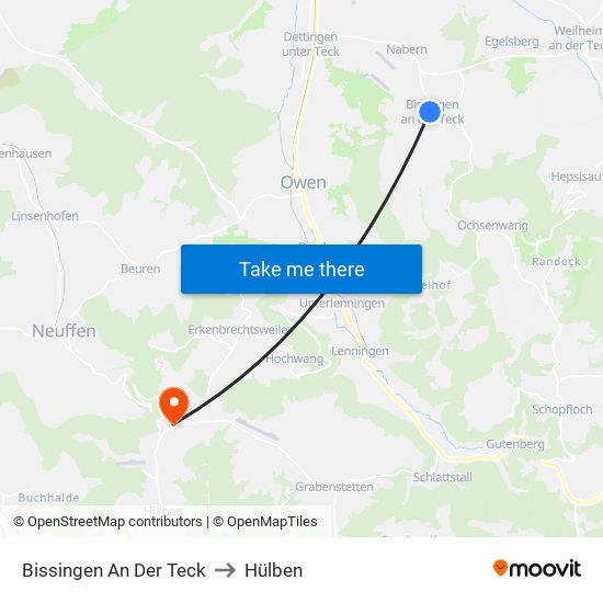 Bissingen An Der Teck to Hülben map