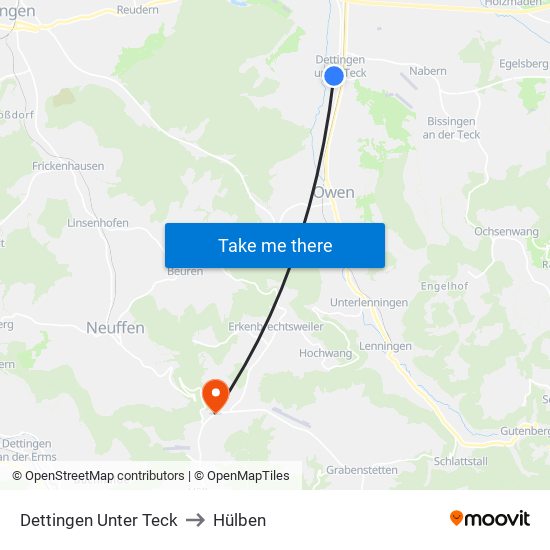 Dettingen Unter Teck to Hülben map