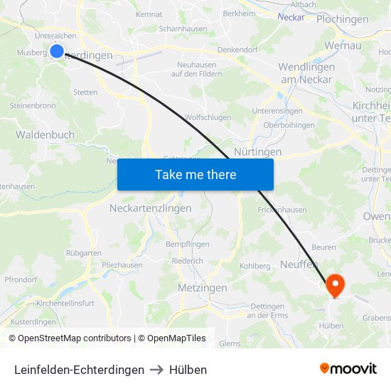 Leinfelden-Echterdingen to Hülben map