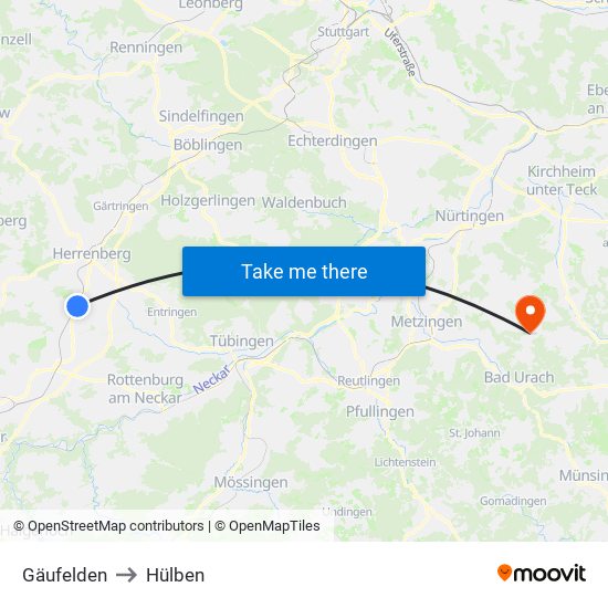 Gäufelden to Hülben map