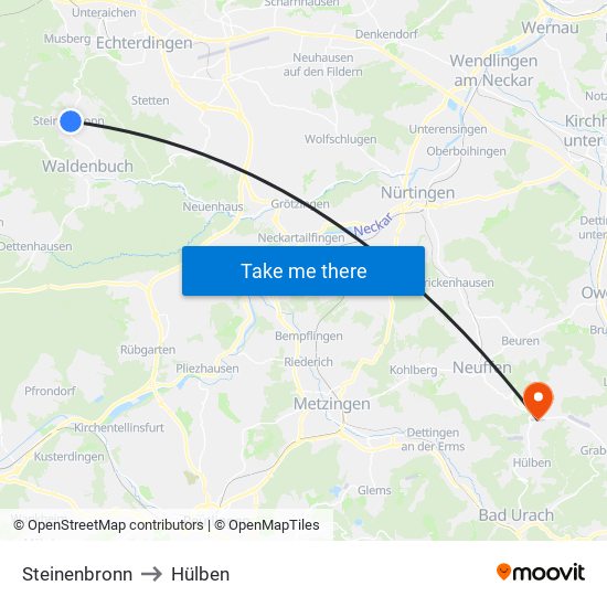 Steinenbronn to Hülben map