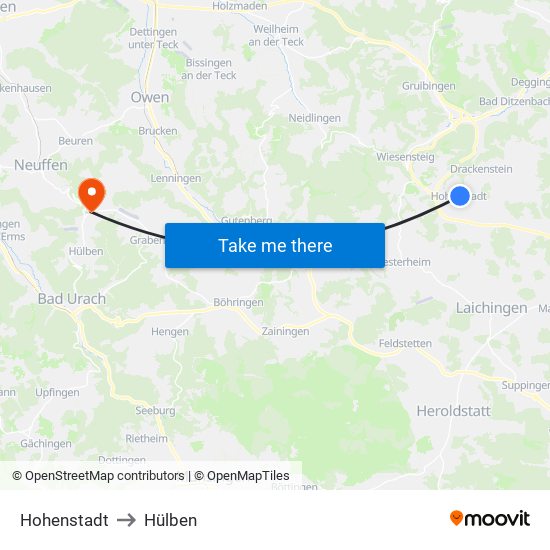 Hohenstadt to Hülben map