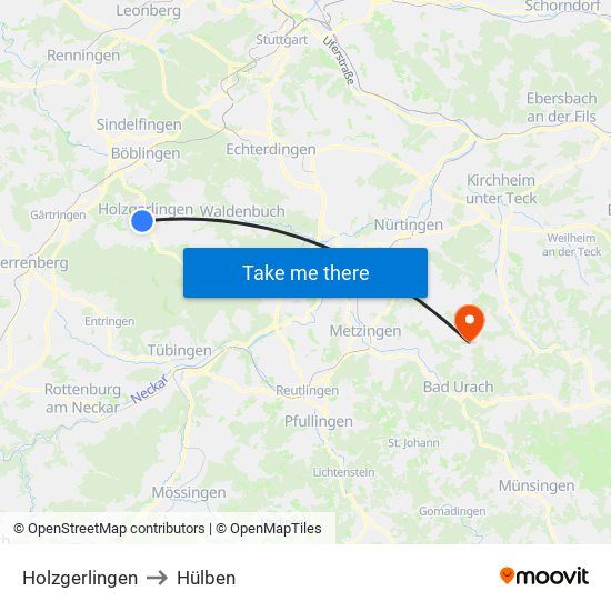 Holzgerlingen to Hülben map
