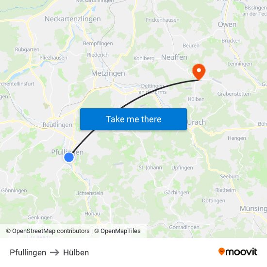 Pfullingen to Hülben map