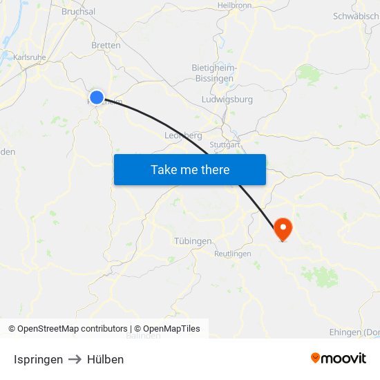 Ispringen to Hülben map