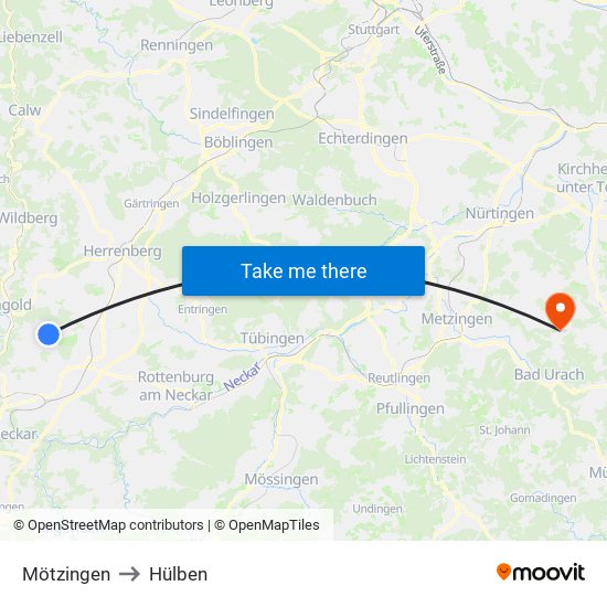 Mötzingen to Hülben map