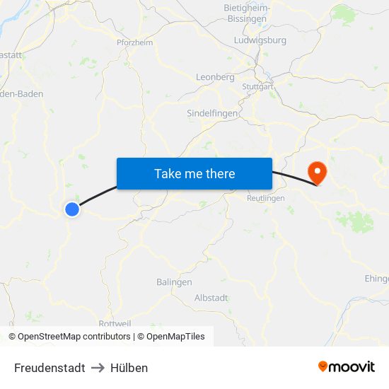 Freudenstadt to Hülben map