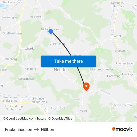 Frickenhausen to Hülben map