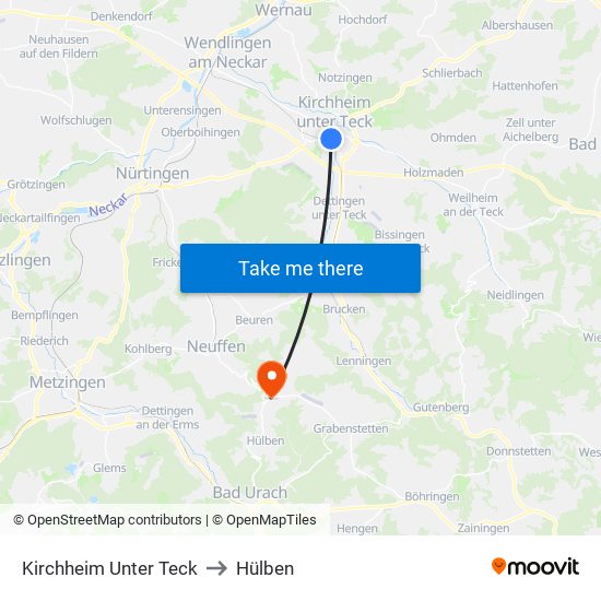 Kirchheim Unter Teck to Hülben map
