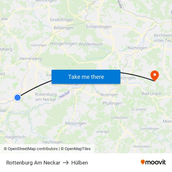Rottenburg Am Neckar to Hülben map