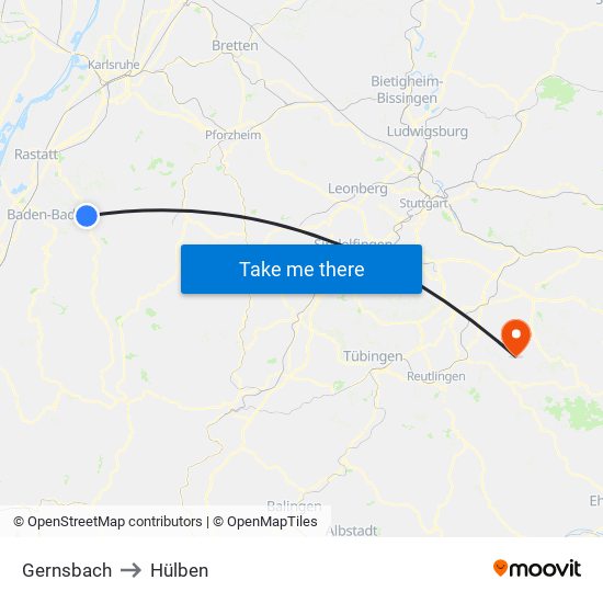 Gernsbach to Hülben map