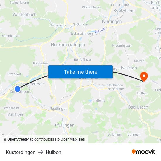 Kusterdingen to Hülben map