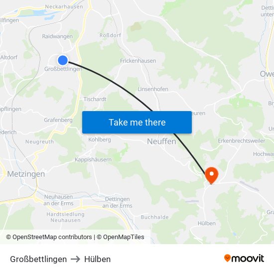 Großbettlingen to Hülben map