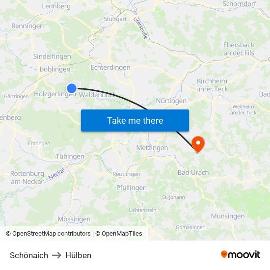 Schönaich to Hülben map