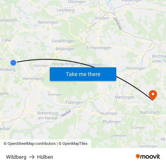 Wildberg to Hülben map