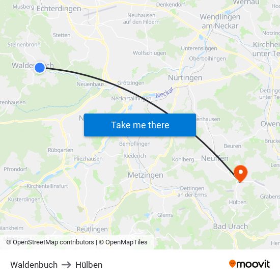 Waldenbuch to Hülben map