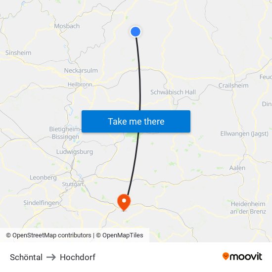 Schöntal to Hochdorf map