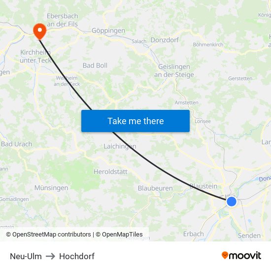 Neu-Ulm to Hochdorf map