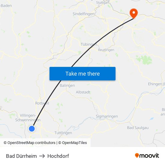 Bad Dürrheim to Hochdorf map