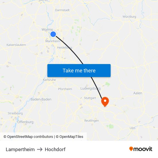 Lampertheim to Hochdorf map