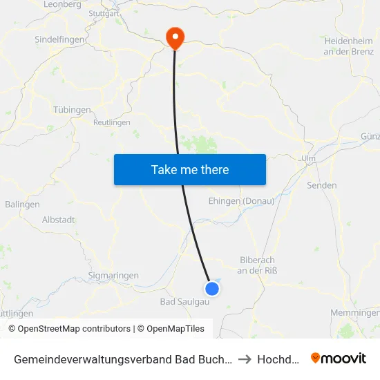 Gemeindeverwaltungsverband Bad Buchau to Hochdorf map