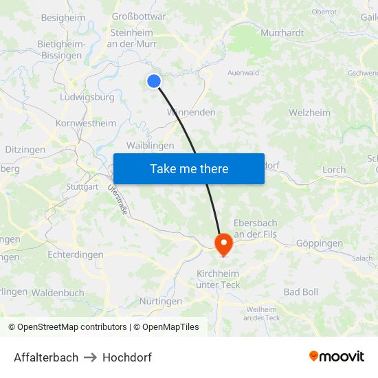 Affalterbach to Hochdorf map