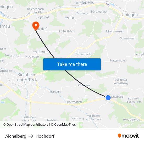 Aichelberg to Hochdorf map
