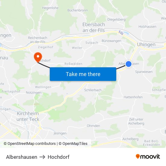 Albershausen to Hochdorf map
