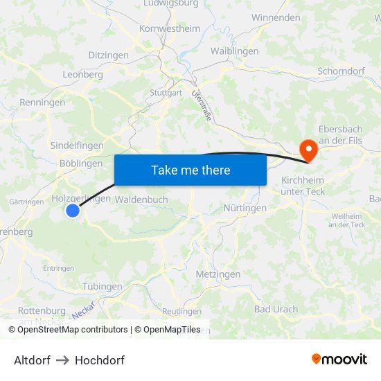 Altdorf to Hochdorf map