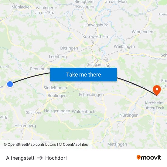 Althengstett to Hochdorf map