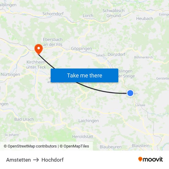 Amstetten to Hochdorf map