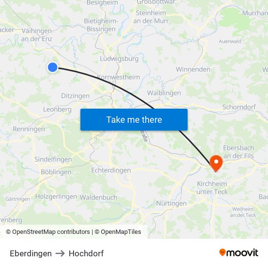 Eberdingen to Hochdorf map