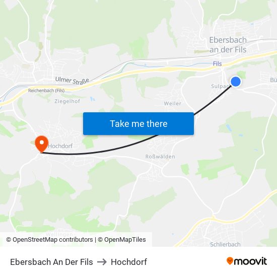 Ebersbach An Der Fils to Hochdorf map