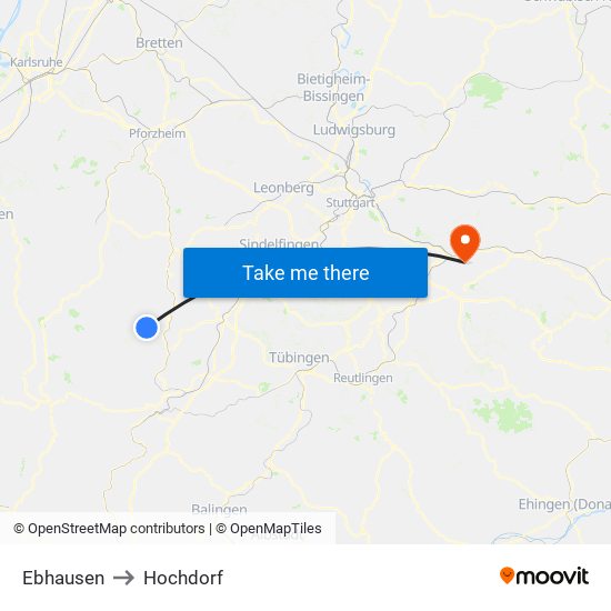 Ebhausen to Hochdorf map