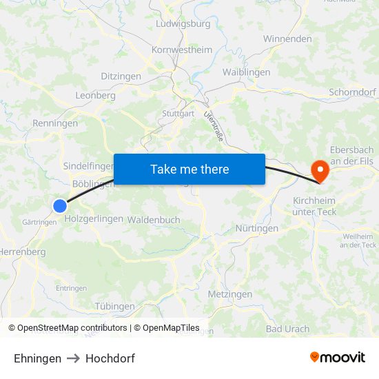 Ehningen to Hochdorf map