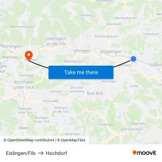 Eislingen/Fils to Hochdorf map