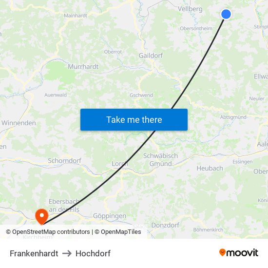 Frankenhardt to Hochdorf map