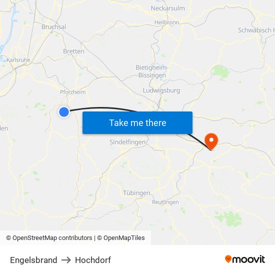 Engelsbrand to Hochdorf map