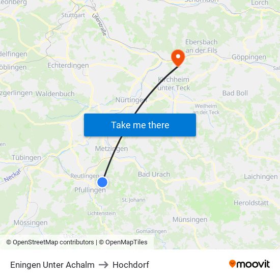 Eningen Unter Achalm to Hochdorf map