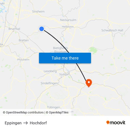 Eppingen to Hochdorf map