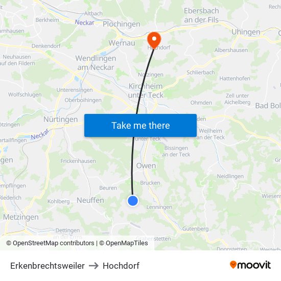 Erkenbrechtsweiler to Hochdorf map